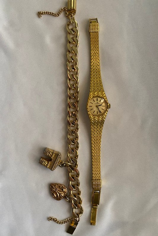 Bucherer Gold Tone Watch- Gold Chain Charm Bracelet *Read description* (can be bought separately)