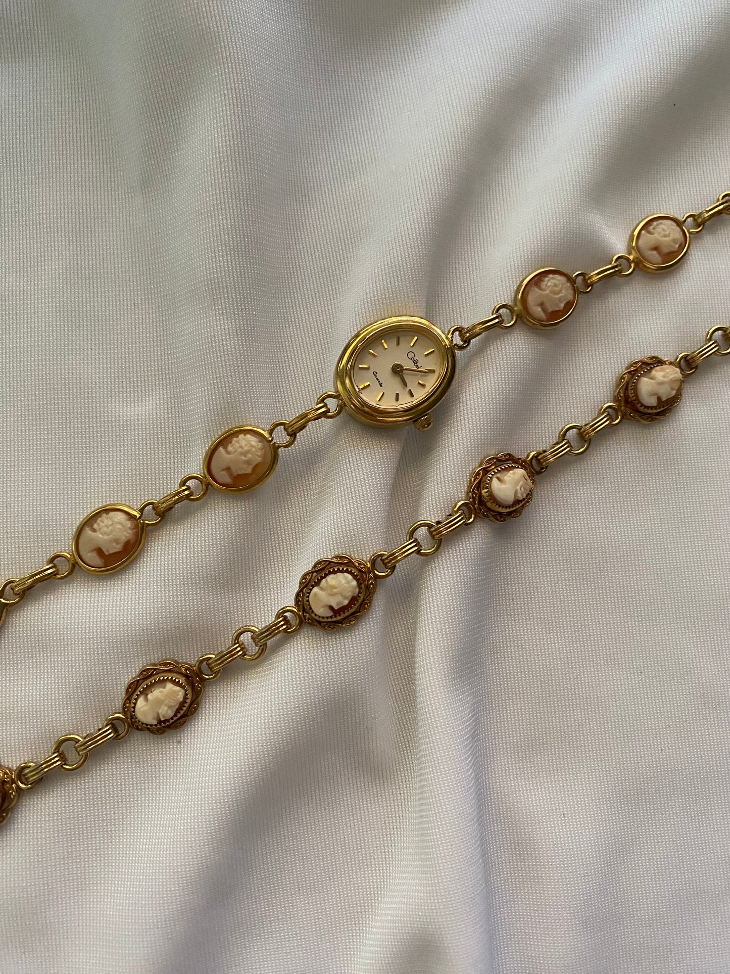 Gold Toned Cameo Watch and bracelet