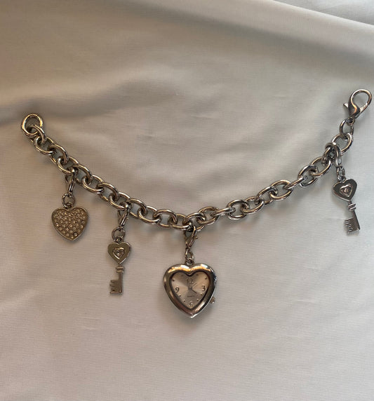 Silver Toned Heart Watch Bracelet